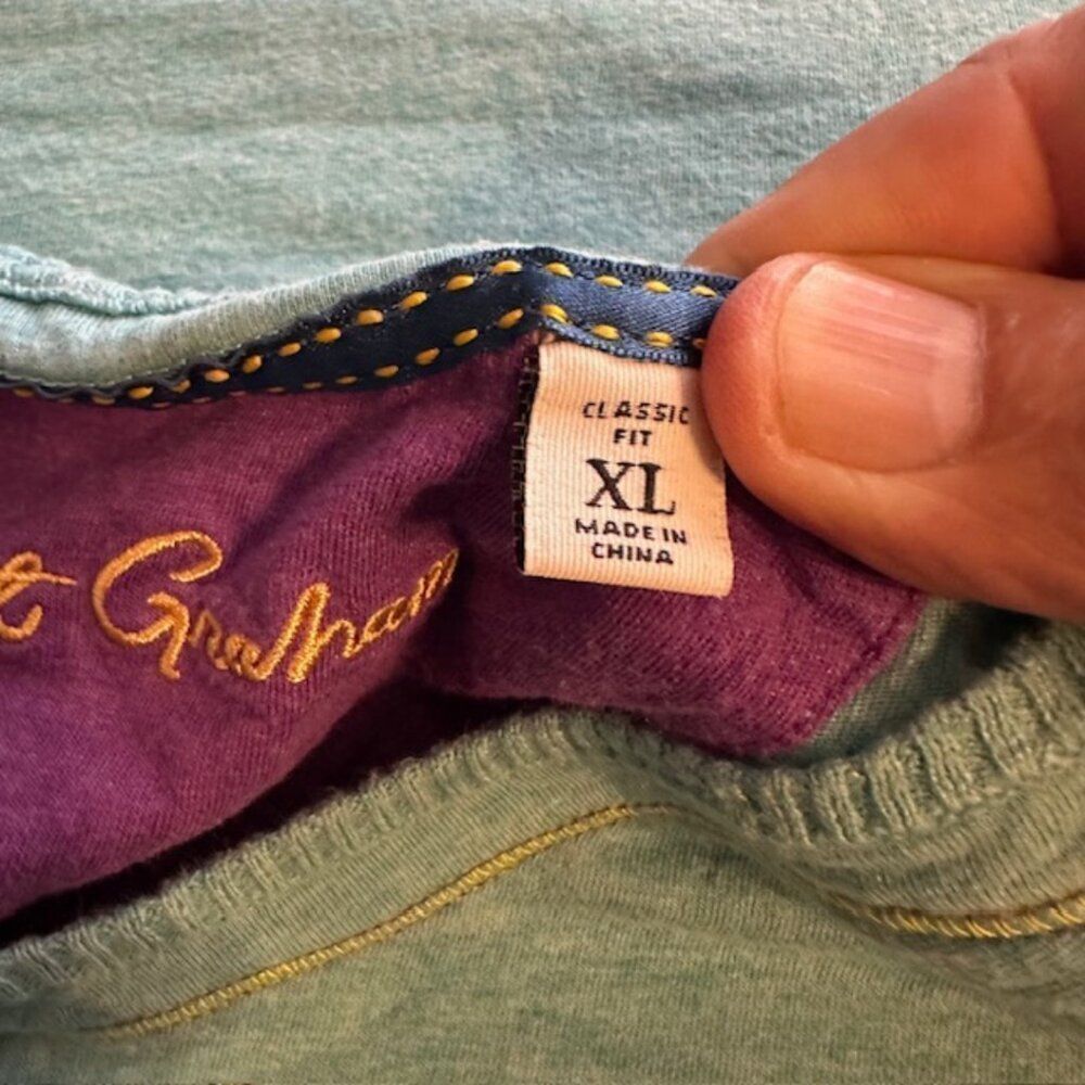 Robert Graham Teal Short Sleeve V-Neck Shirt in Size XL‎ Classic Fit - Picture 4 of 6